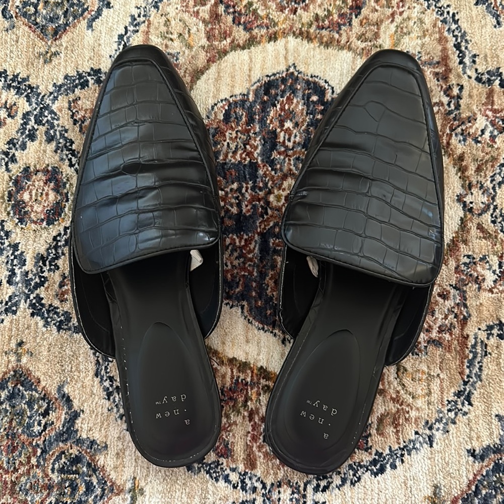 A New Day faux croc skin flat mules